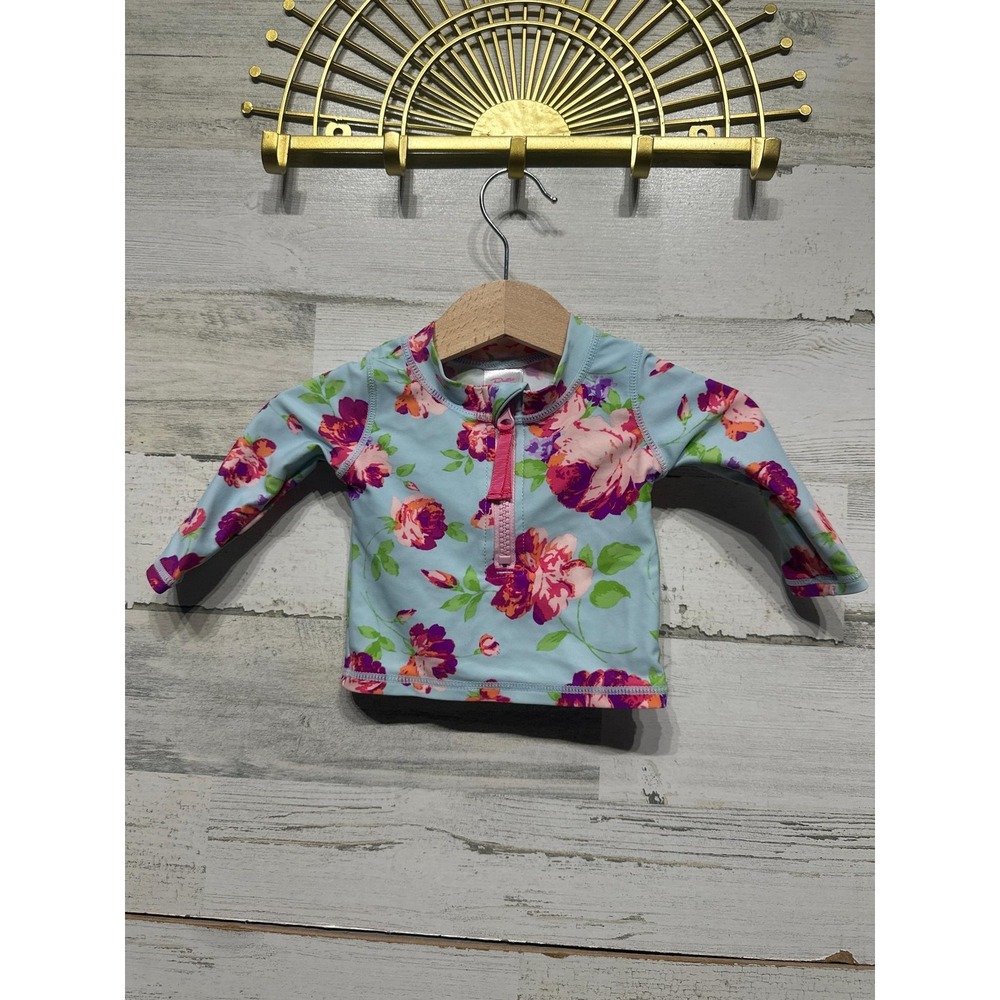 Ruffle Butts Rash Guard Girls 3-6m Floral Long Sleeve Zip Swim Top EUC